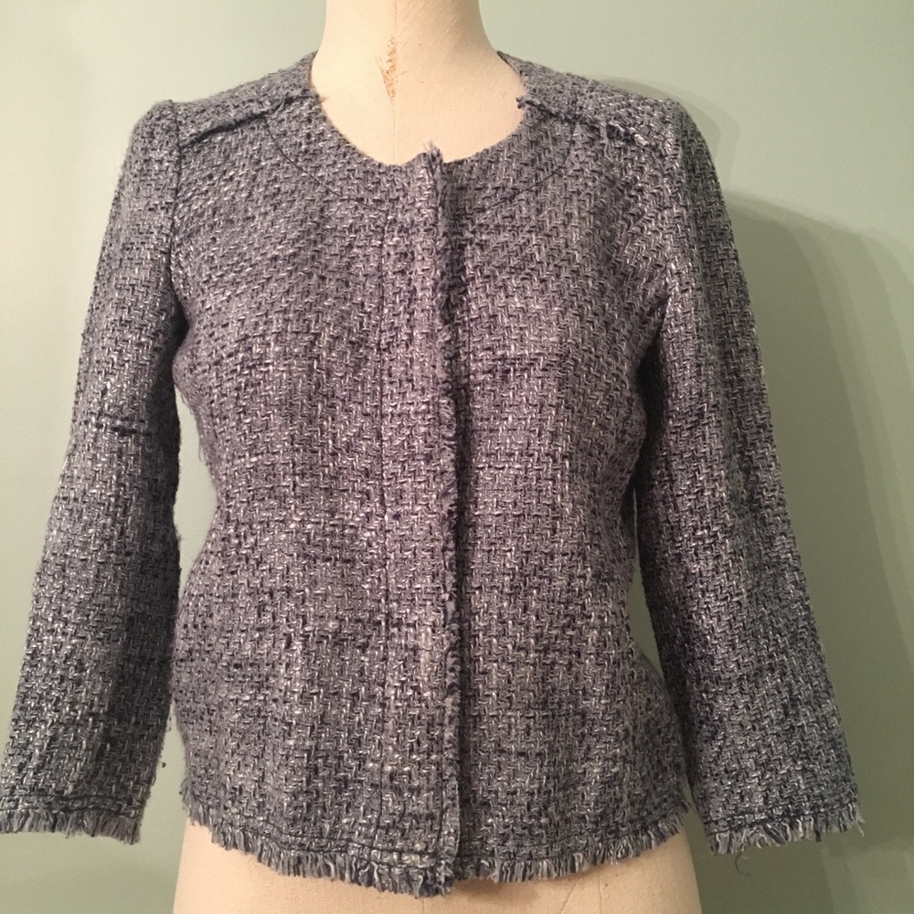 LUCKY 🍀 Raw Edge Tweed Jacket Blue